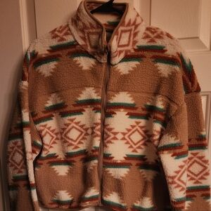 Love Tree Women's Juniors Cozy Soft Sherpa Printed Cropped Jacket Small